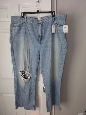 Good American Good Standard Baggy Wide Leg Light Blue Distressed Jeans 22w NWT
